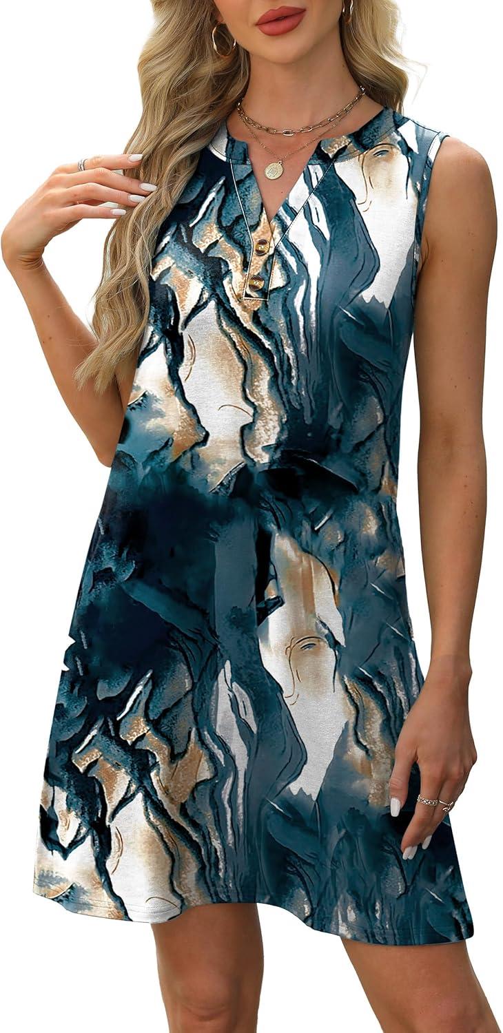 imageXIEERDUO Summer Dresses for Women 2025 Beach Vacation Clothes V Neck Button Sundresses with PocketsA Floral 09