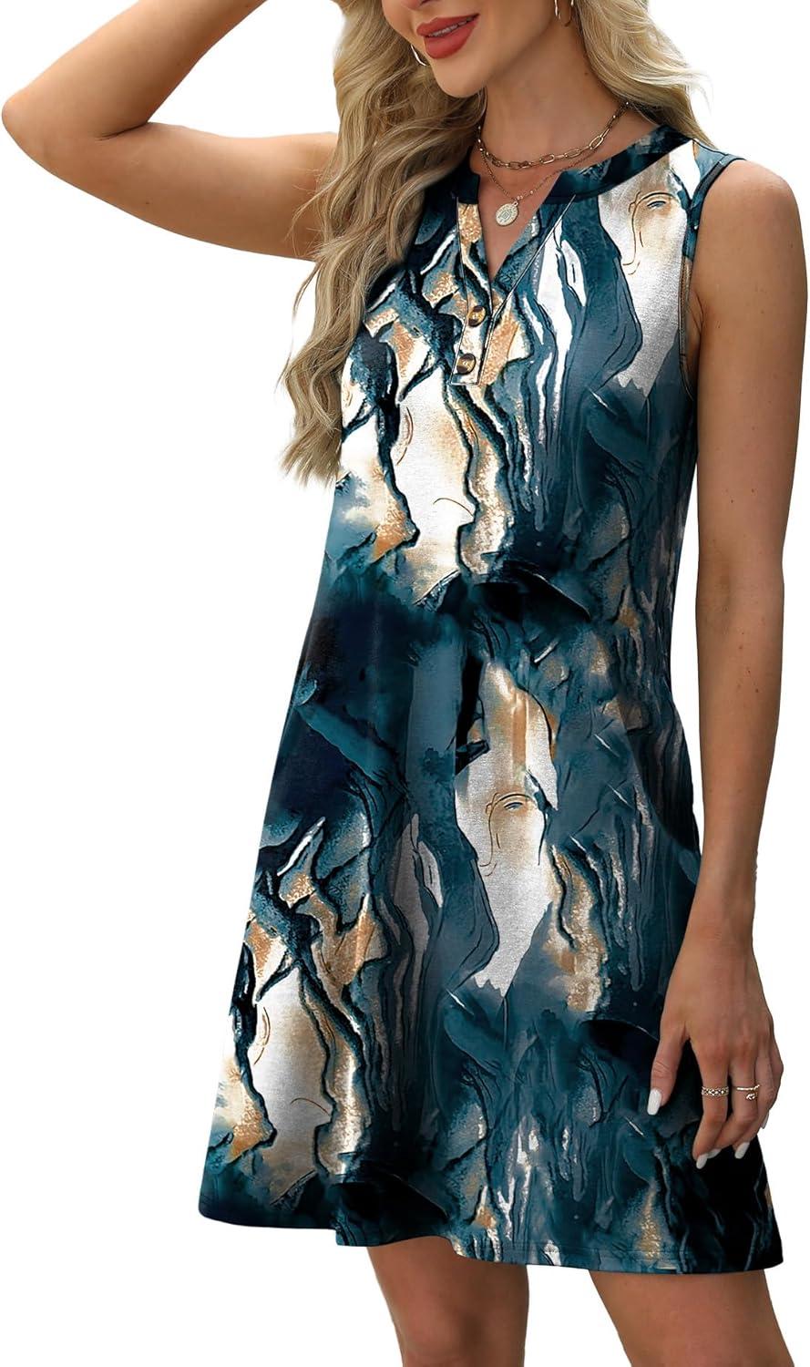 imageXIEERDUO Summer Dresses for Women 2025 Beach Vacation Clothes V Neck Button Sundresses with PocketsA Floral 09