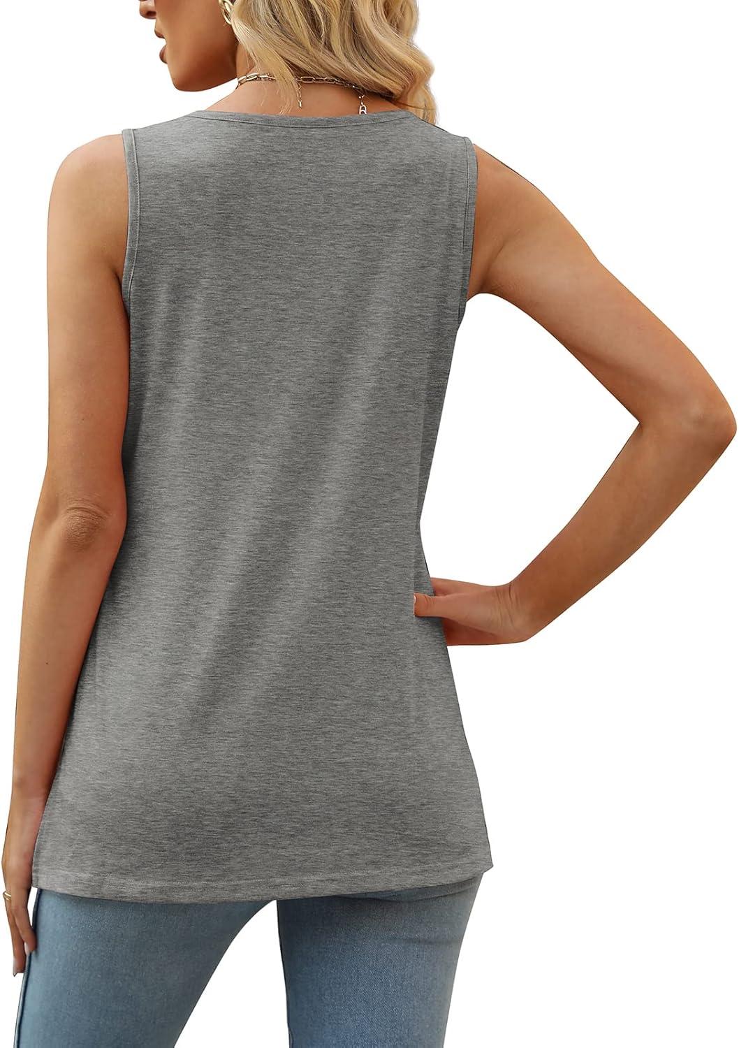 imageXIEERDUO Summer Tank Tops for Women Square Neck Loose Fit Casual Fashion Flowy Sleeveless01agrey