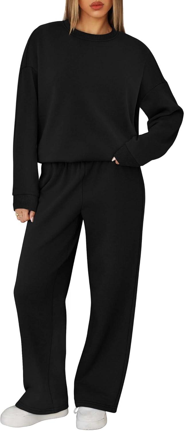 imageXIEERDUO Sweatsuits Women 2 Piece Outfit Matching Lounge Sets Fall Outfits 2025 Fashion Clothing Crewneck Track SuitsBlack