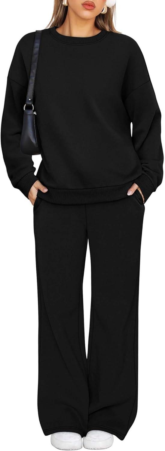imageXIEERDUO Sweatsuits Women 2 Piece Outfit Matching Lounge Sets Fall Outfits 2025 Fashion Clothing Crewneck Track SuitsBlack