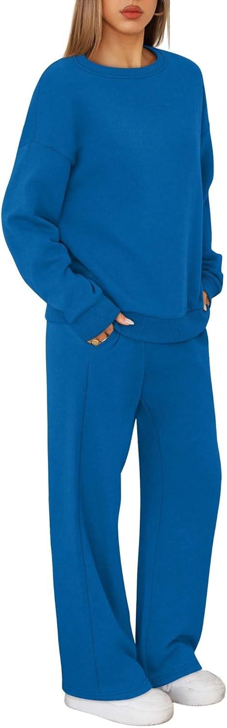 imageXIEERDUO Sweatsuits Women 2 Piece Outfit Matching Lounge Sets Fall Outfits 2025 Fashion Clothing Crewneck Track SuitsBlue