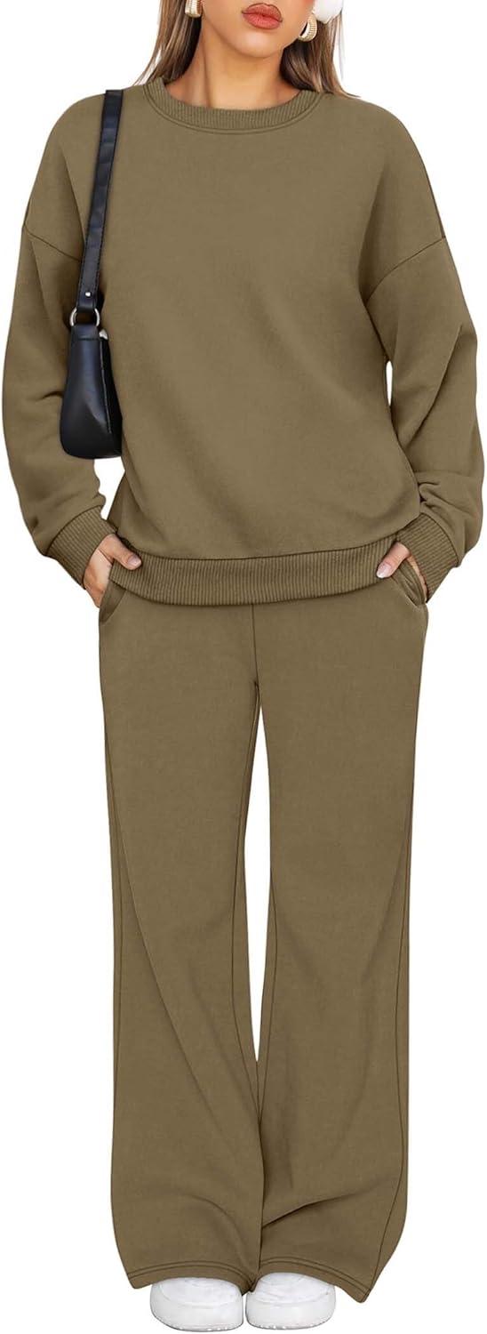 imageXIEERDUO Sweatsuits Women 2 Piece Outfit Matching Lounge Sets Fall Outfits 2025 Fashion Clothing Crewneck Track SuitsCamel Khaki