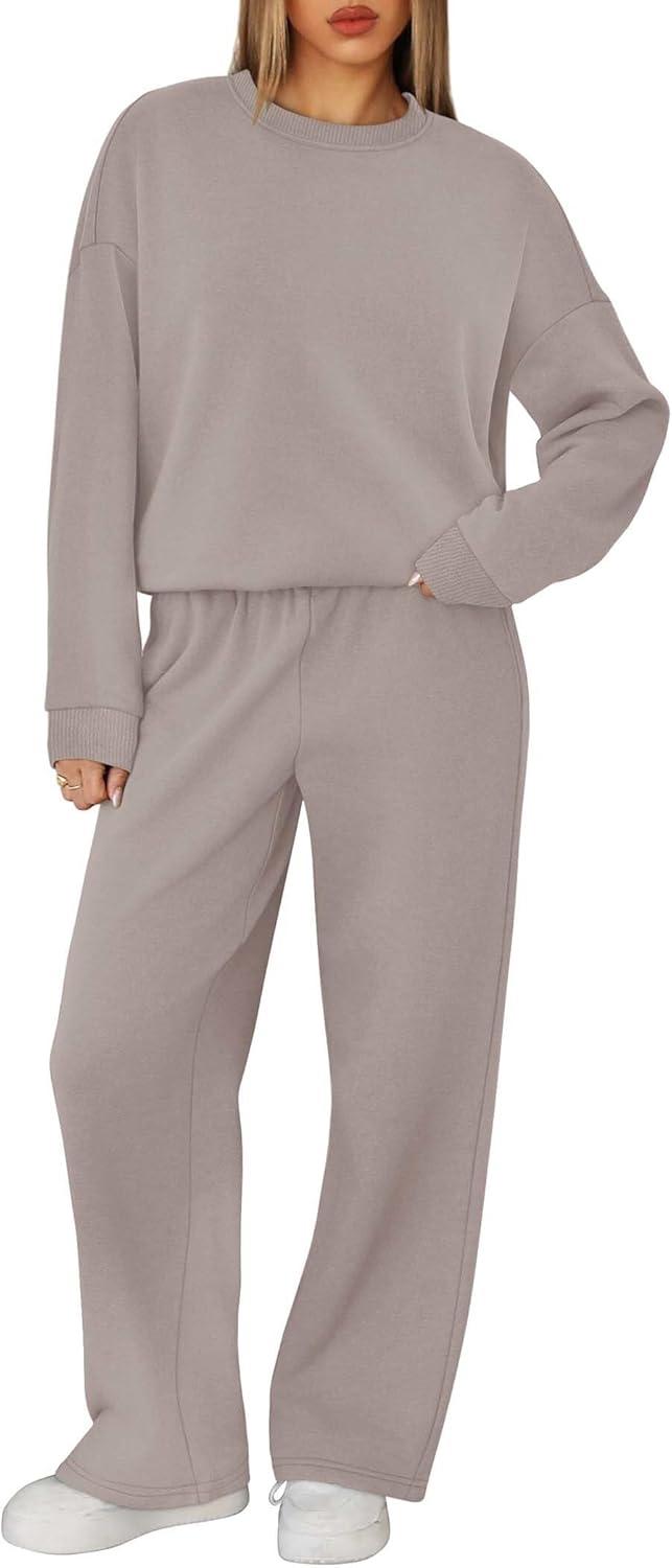 imageXIEERDUO Sweatsuits Women 2 Piece Outfit Matching Lounge Sets Fall Outfits 2025 Fashion Clothing Crewneck Track SuitsCoffegrey Pink