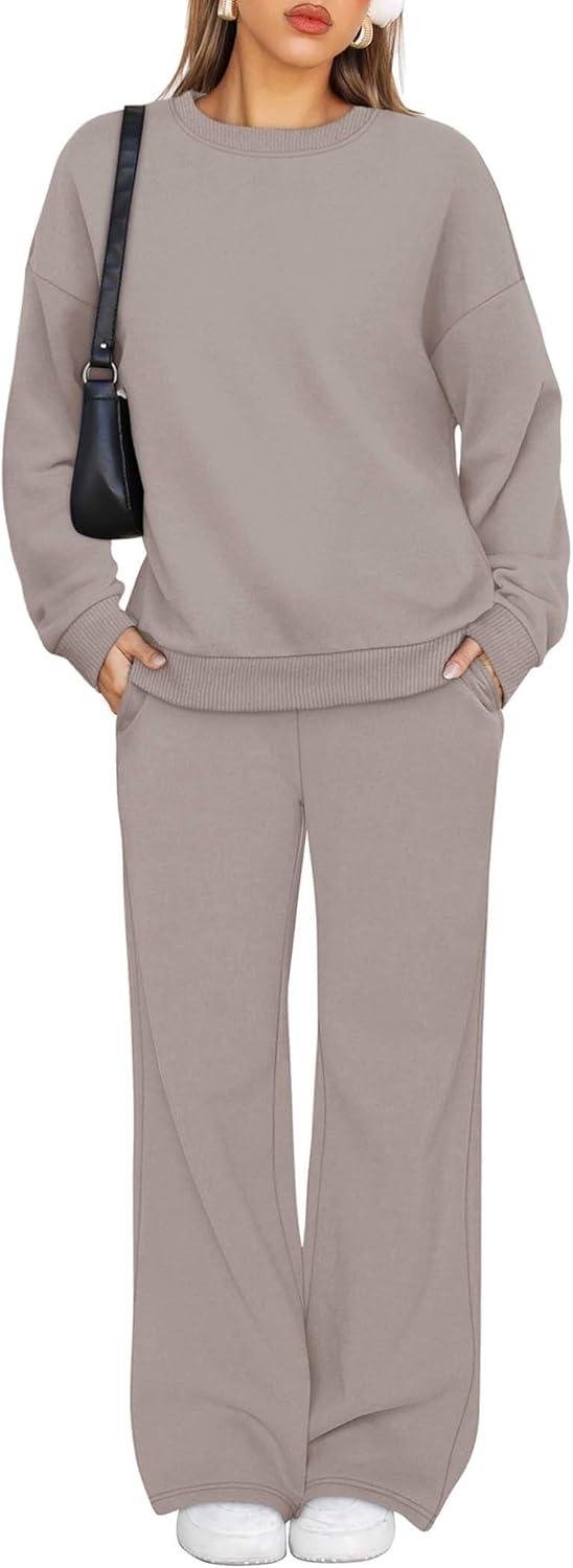 imageXIEERDUO Sweatsuits Women 2 Piece Outfit Matching Lounge Sets Fall Outfits 2025 Fashion Clothing Crewneck Track SuitsCoffegrey Pink