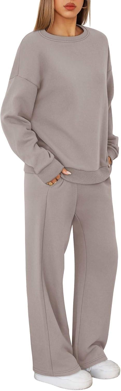 imageXIEERDUO Sweatsuits Women 2 Piece Outfit Matching Lounge Sets Fall Outfits 2025 Fashion Clothing Crewneck Track SuitsCoffegrey Pink