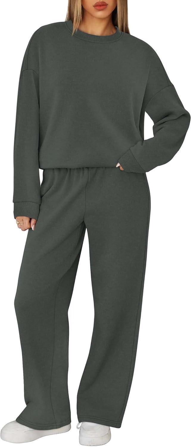 imageXIEERDUO Sweatsuits Women 2 Piece Outfit Matching Lounge Sets Fall Outfits 2025 Fashion Clothing Crewneck Track SuitsDark Grey