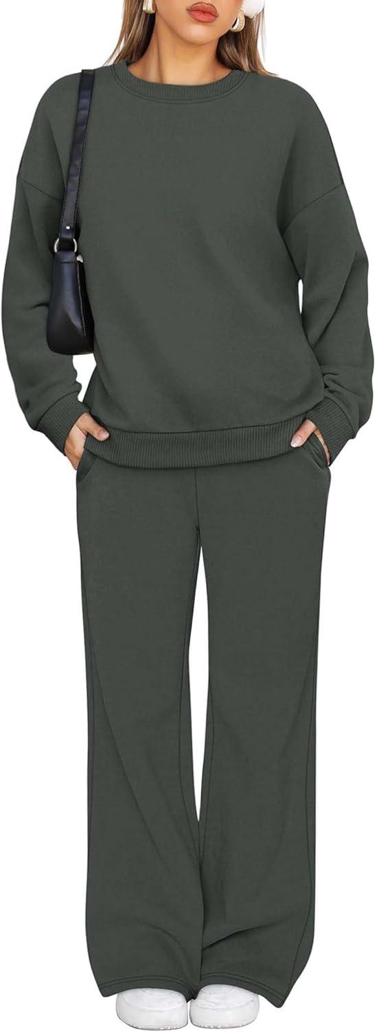 imageXIEERDUO Sweatsuits Women 2 Piece Outfit Matching Lounge Sets Fall Outfits 2025 Fashion Clothing Crewneck Track SuitsDark Grey