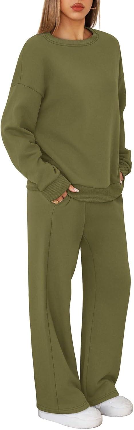 imageXIEERDUO Sweatsuits Women 2 Piece Outfit Matching Lounge Sets Fall Outfits 2025 Fashion Clothing Crewneck Track SuitsGrey Green