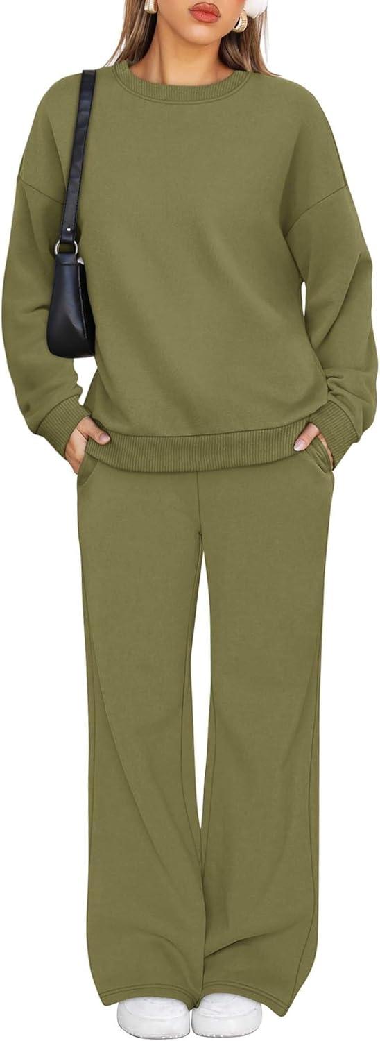 imageXIEERDUO Sweatsuits Women 2 Piece Outfit Matching Lounge Sets Fall Outfits 2025 Fashion Clothing Crewneck Track SuitsGrey Green
