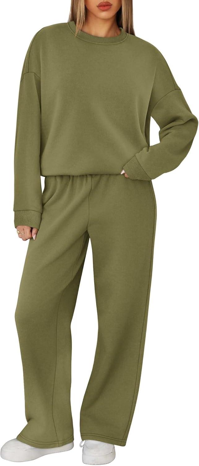 imageXIEERDUO Sweatsuits Women 2 Piece Outfit Matching Lounge Sets Fall Outfits 2025 Fashion Clothing Crewneck Track SuitsGrey Green