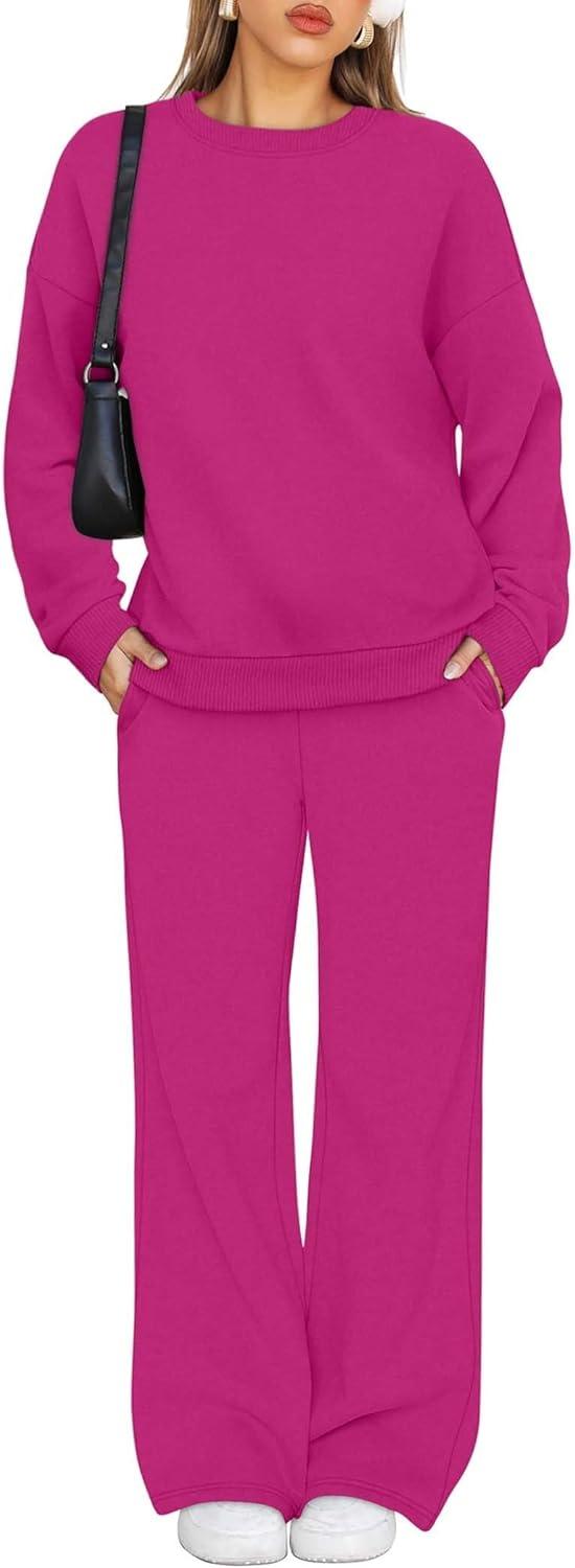 imageXIEERDUO Sweatsuits Women 2 Piece Outfit Matching Lounge Sets Fall Outfits 2025 Fashion Clothing Crewneck Track SuitsHot Pink