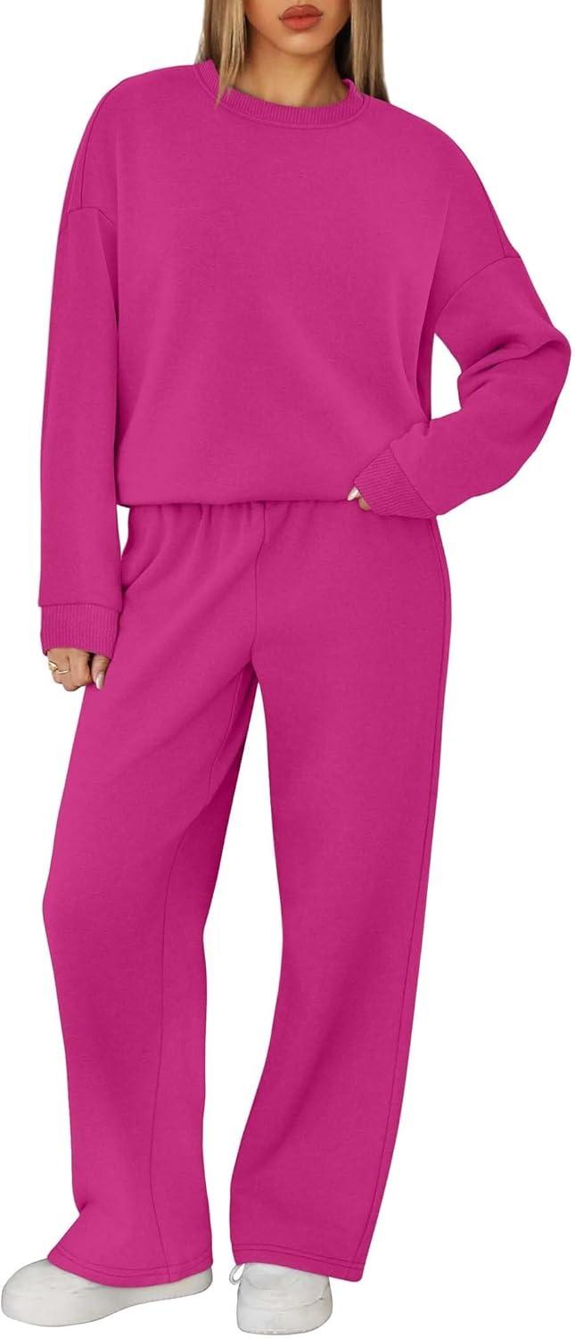 imageXIEERDUO Sweatsuits Women 2 Piece Outfit Matching Lounge Sets Fall Outfits 2025 Fashion Clothing Crewneck Track SuitsHot Pink