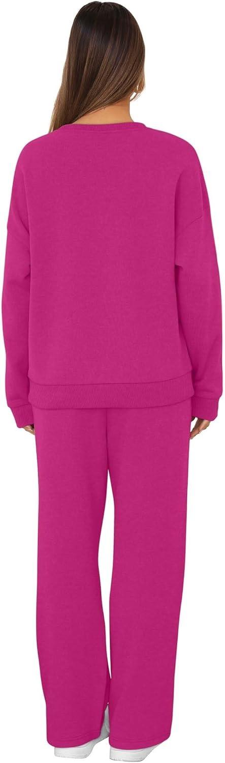 imageXIEERDUO Sweatsuits Women 2 Piece Outfit Matching Lounge Sets Fall Outfits 2025 Fashion Clothing Crewneck Track SuitsHot Pink