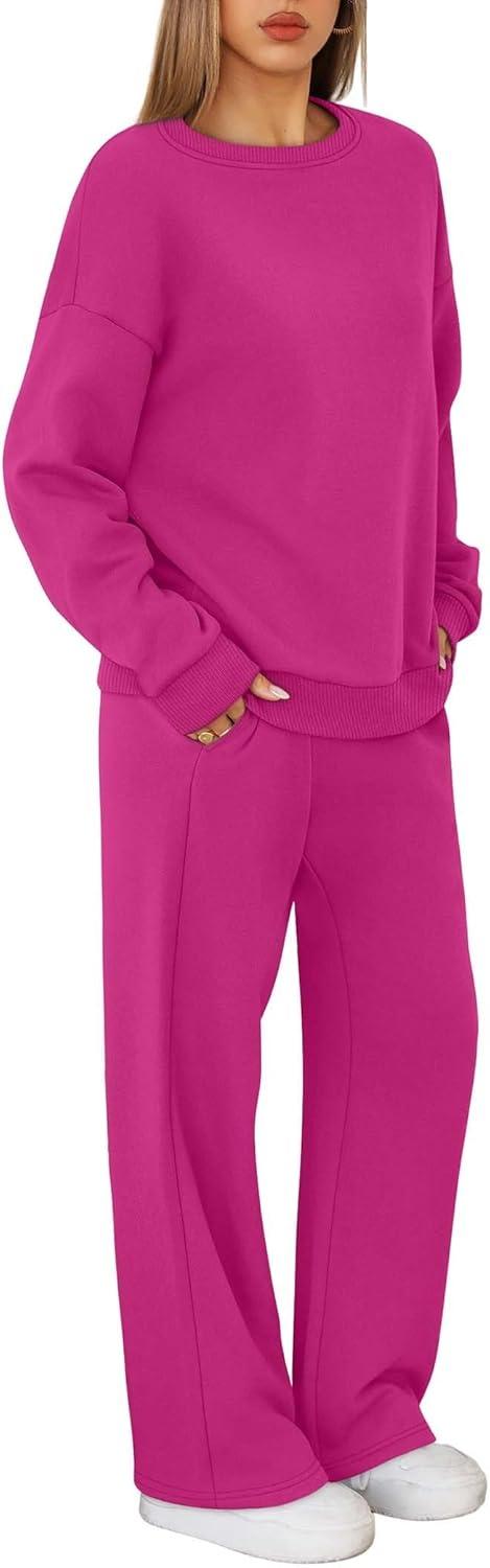 imageXIEERDUO Sweatsuits Women 2 Piece Outfit Matching Lounge Sets Fall Outfits 2025 Fashion Clothing Crewneck Track SuitsHot Pink