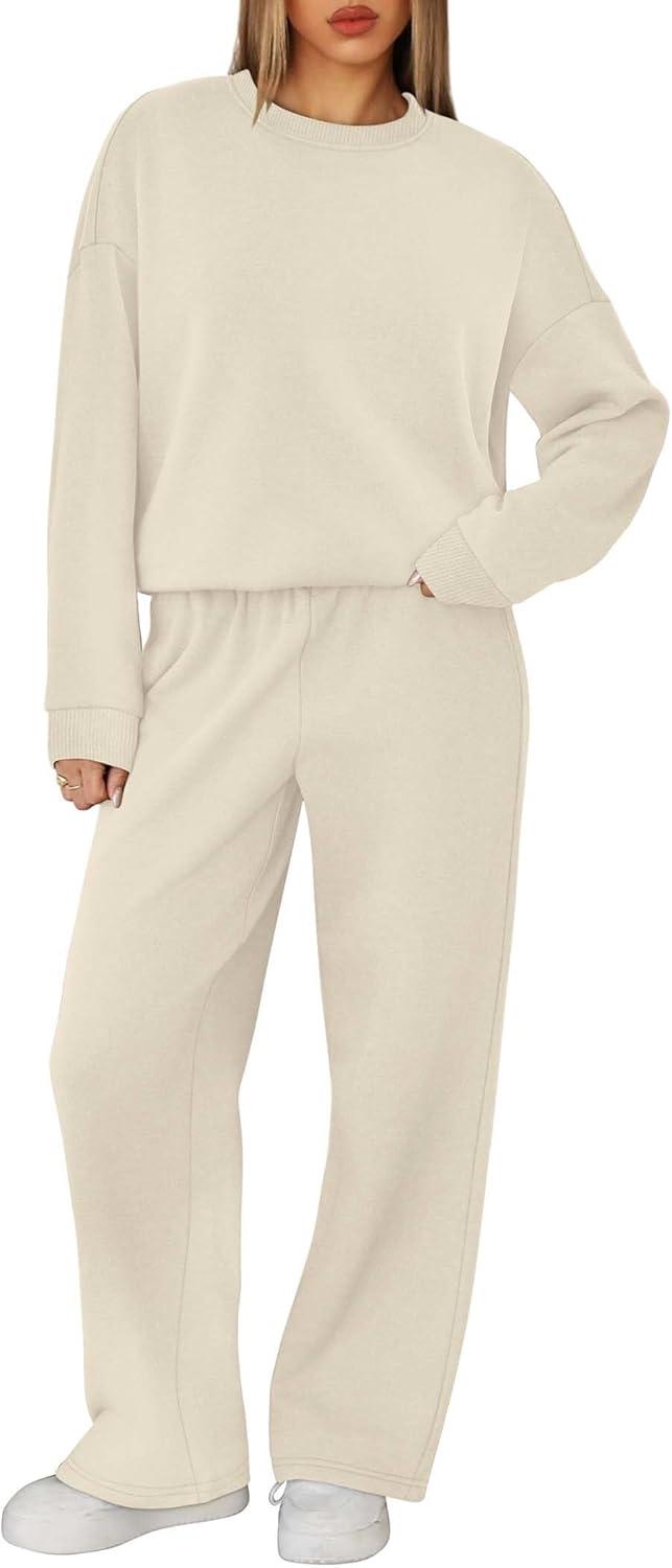 imageXIEERDUO Sweatsuits Women 2 Piece Outfit Matching Lounge Sets Fall Outfits 2025 Fashion Clothing Crewneck Track SuitsLight Khaki