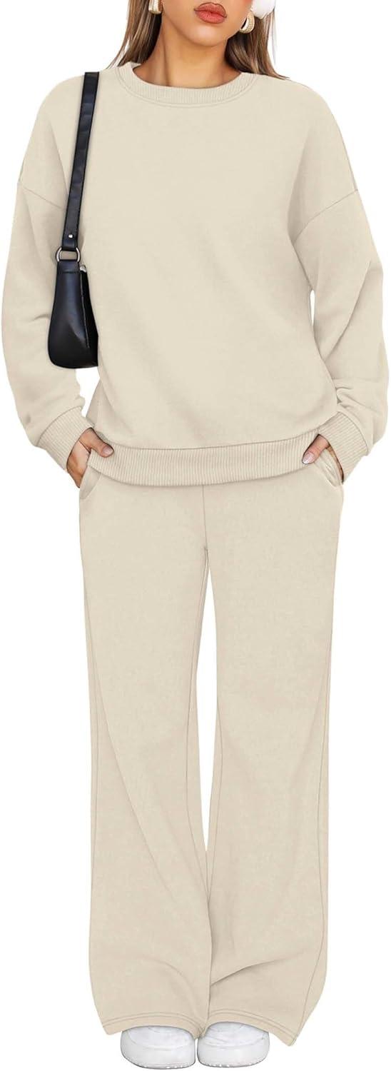imageXIEERDUO Sweatsuits Women 2 Piece Outfit Matching Lounge Sets Fall Outfits 2025 Fashion Clothing Crewneck Track SuitsLight Khaki