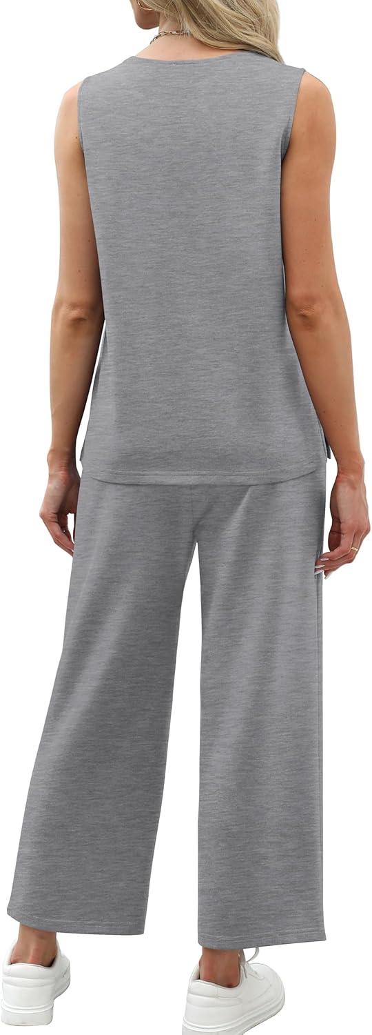 imageXIEERDUO Two Piece Sets for Women Summer Vacation Travel Outfits V Neck Lounge Matching SetsGray