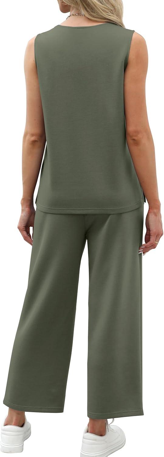 imageXIEERDUO Two Piece Sets for Women Summer Vacation Travel Outfits V Neck Lounge Matching SetsOlive Green