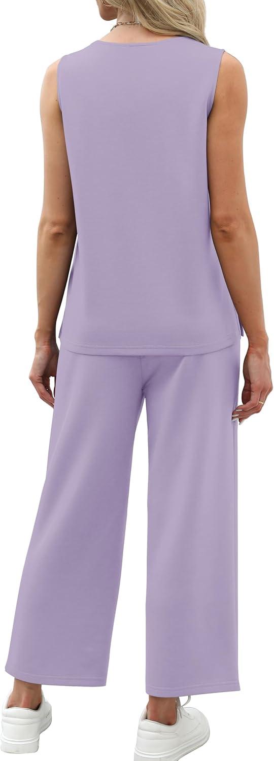 imageXIEERDUO Two Piece Sets for Women Summer Vacation Travel Outfits V Neck Lounge Matching SetsPurple