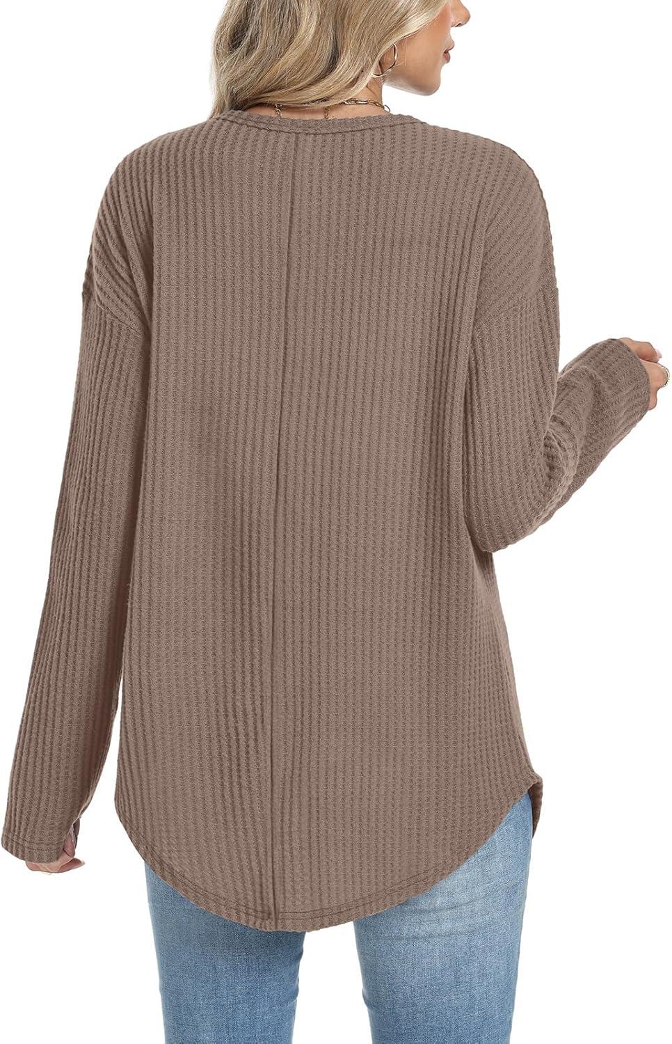 imageXIEERDUO Women Tunic Tops Dressy Casual Long Sleeve Shirts Fall Trendy Waffle Knit Crewneck Curved Hem Fashion Clothing 2025Ccaramel