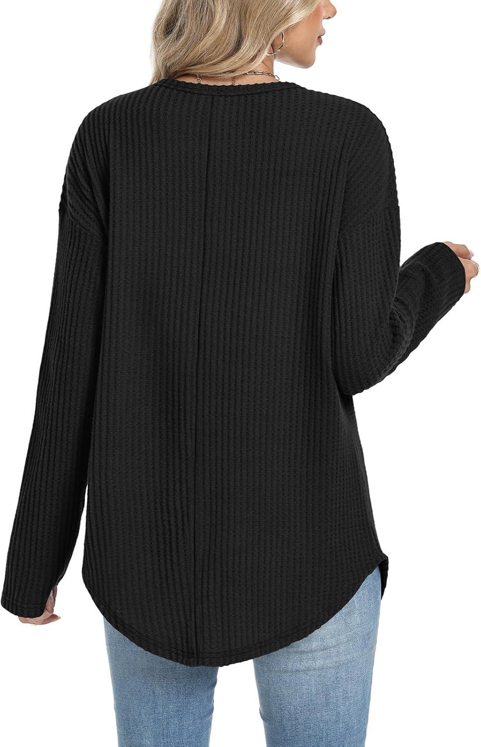 imageXIEERDUO Women Tunic Tops Dressy Casual Long Sleeve Shirts Fall Trendy Waffle Knit Crewneck Curved Hem Fashion Clothing 2025Dblack