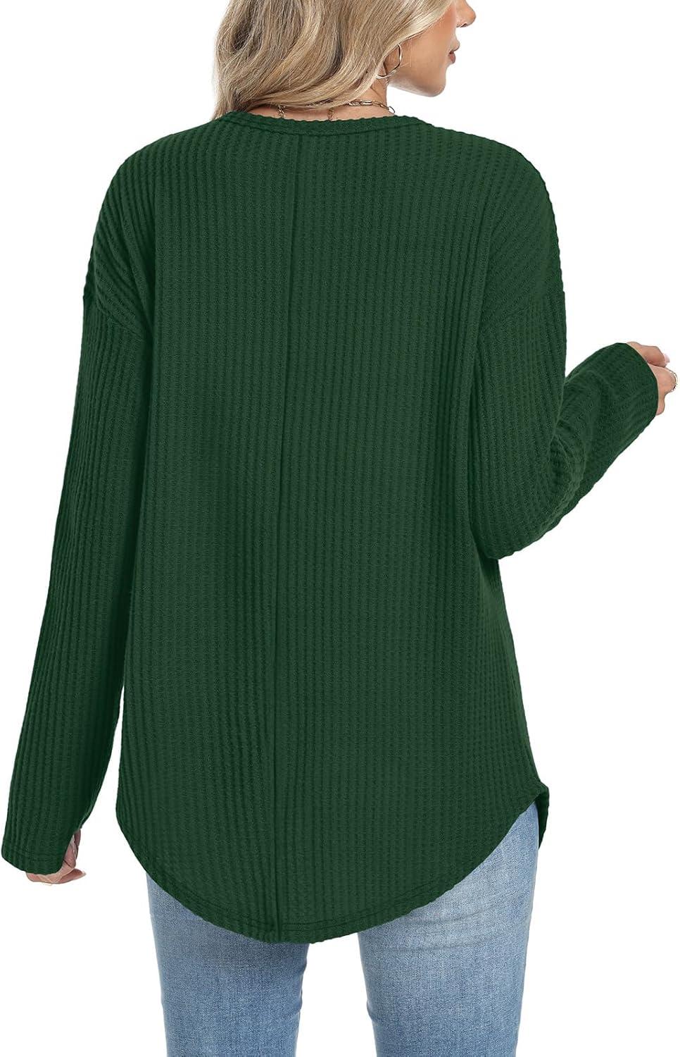 imageXIEERDUO Women Tunic Tops Dressy Casual Long Sleeve Shirts Fall Trendy Waffle Knit Crewneck Curved Hem Fashion Clothing 2025Hdark Green