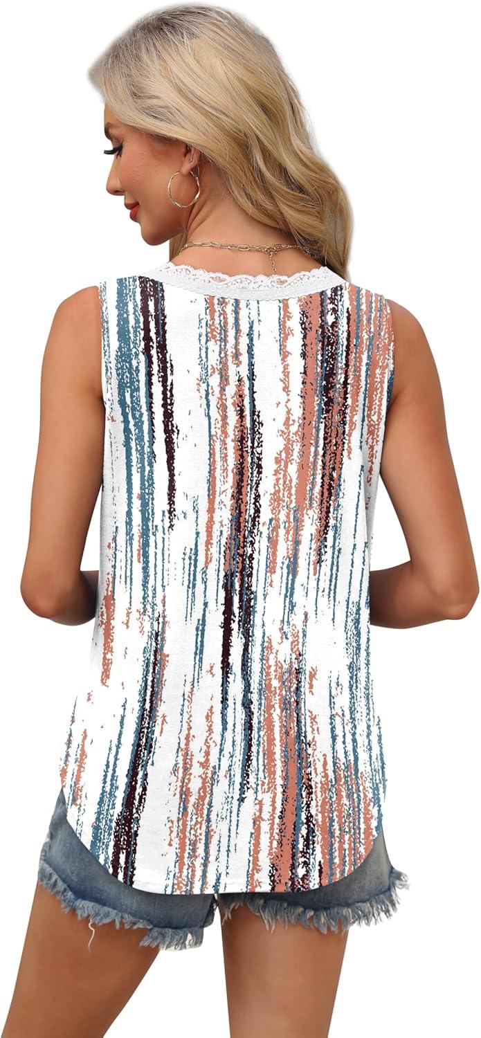imageXIEERDUO Womens Lace V Neck Tank Tops Summer Spring Sleeveless Shirts Casual Flowy Clothes Trendy Outfits S3XLPrinted D