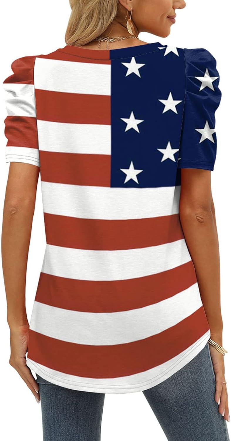 imageXIEERDUO Womens Summer Shirt V Neck Casual Tshirts Puff Sleeve Tops for Women Solid Color XS3XL14aflag a