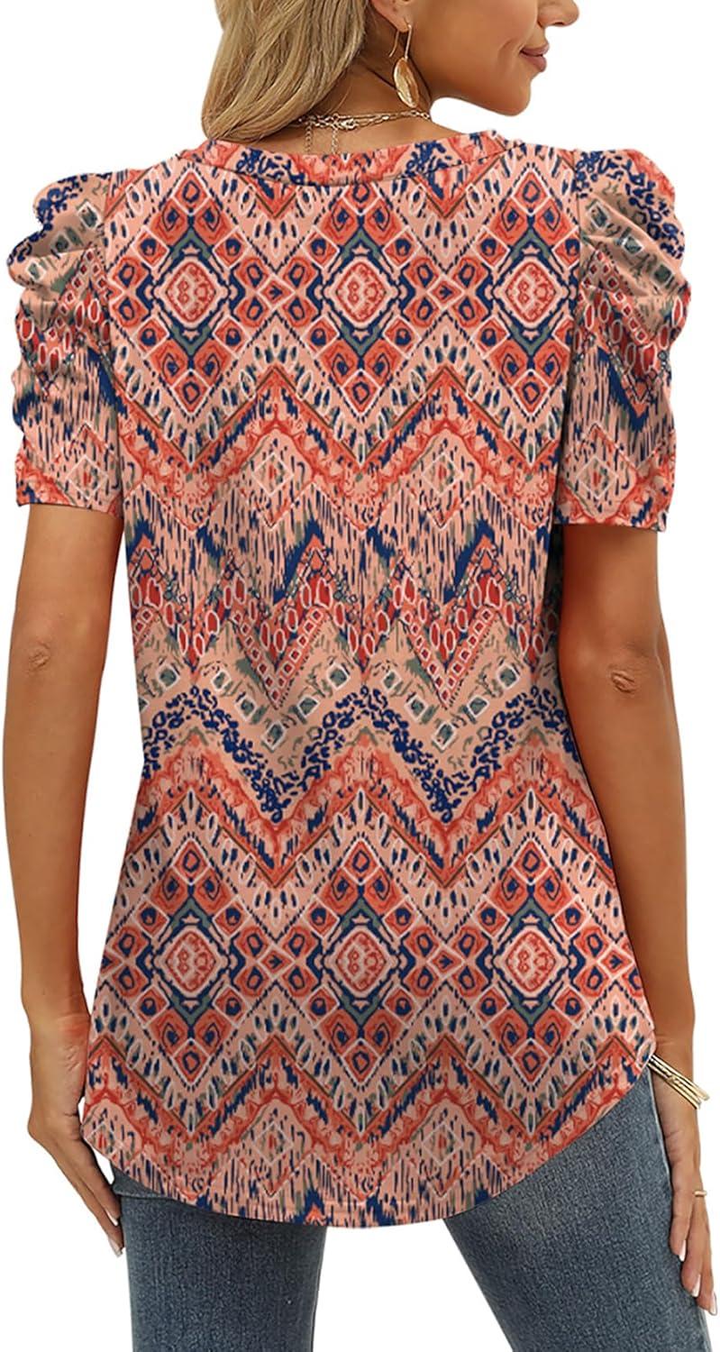imageXIEERDUO Womens Summer Shirt V Neck Casual Tshirts Puff Sleeve Tops for Women Solid Color XS3XL21bohemia