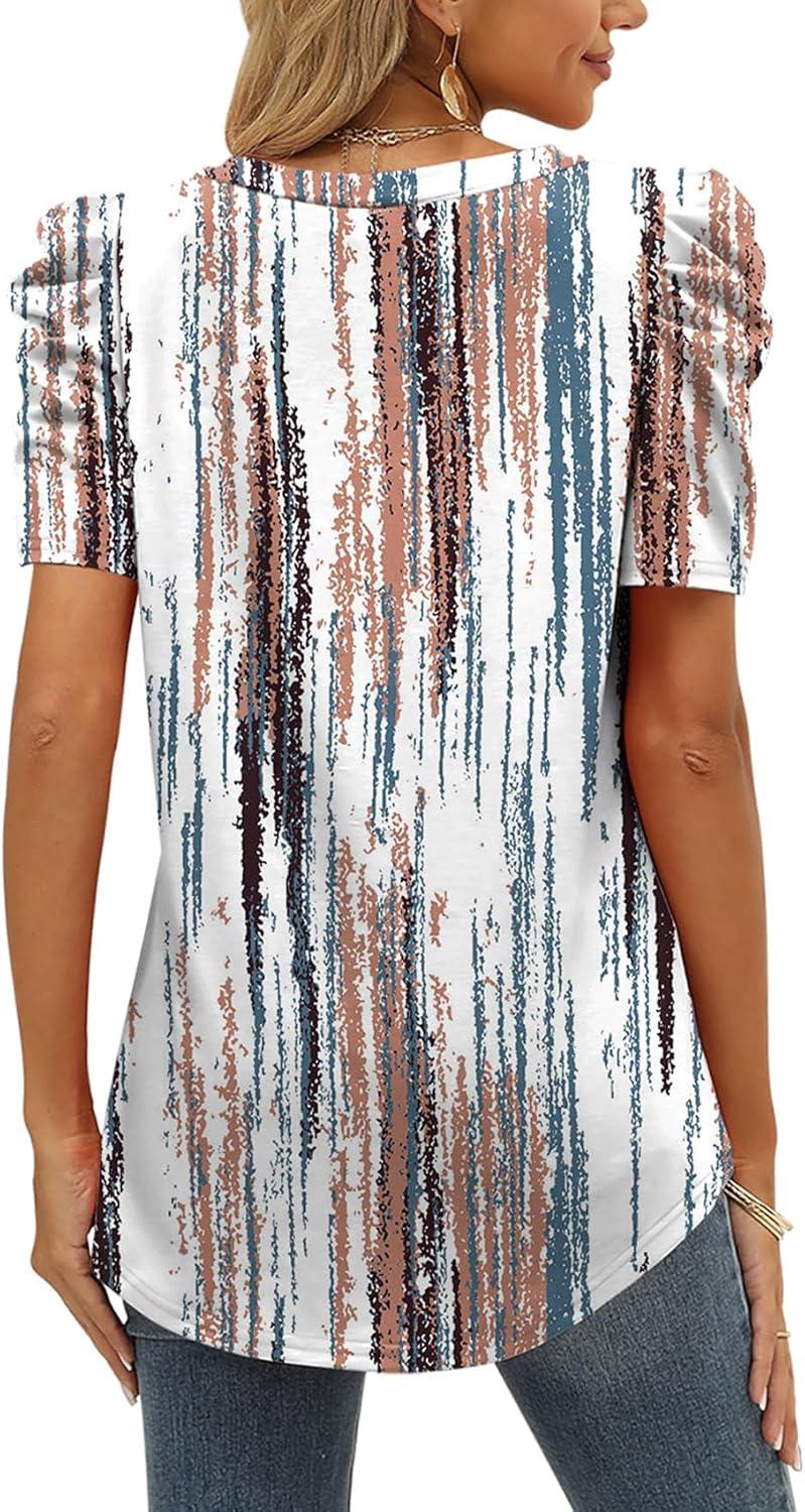 imageXIEERDUO Womens Summer Shirt V Neck Casual Tshirts Puff Sleeve Tops for Women Solid Color XS3XL22tiedye