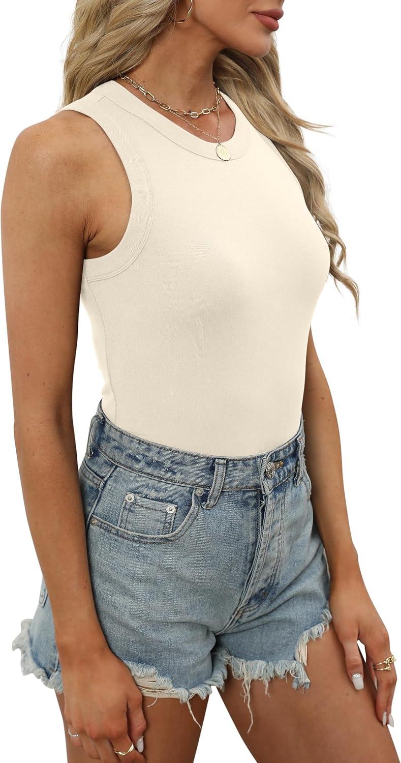 imageXIEERDUO Womens Summer Tank Tops Racerback High Neck Basic Casual Slim Fit Sleeveless 3 Pack013 Pack Black Beige Grey