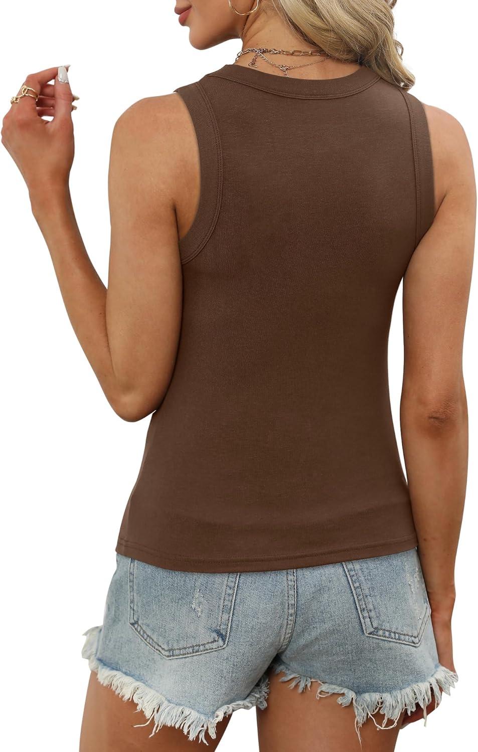 imageXIEERDUO Womens Summer Tank Tops Racerback High Neck Basic Casual Slim Fit Sleeveless 3 Pack053 Pack Black Brown Grey