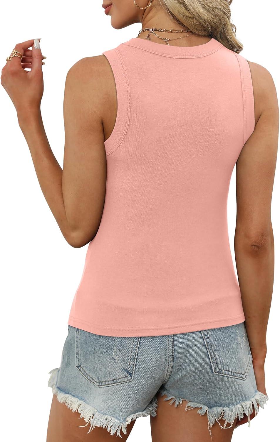 imageXIEERDUO Womens Summer Tank Tops Racerback High Neck Basic Casual Slim Fit Sleeveless 3 Pack053 Pack Black Brown Pink