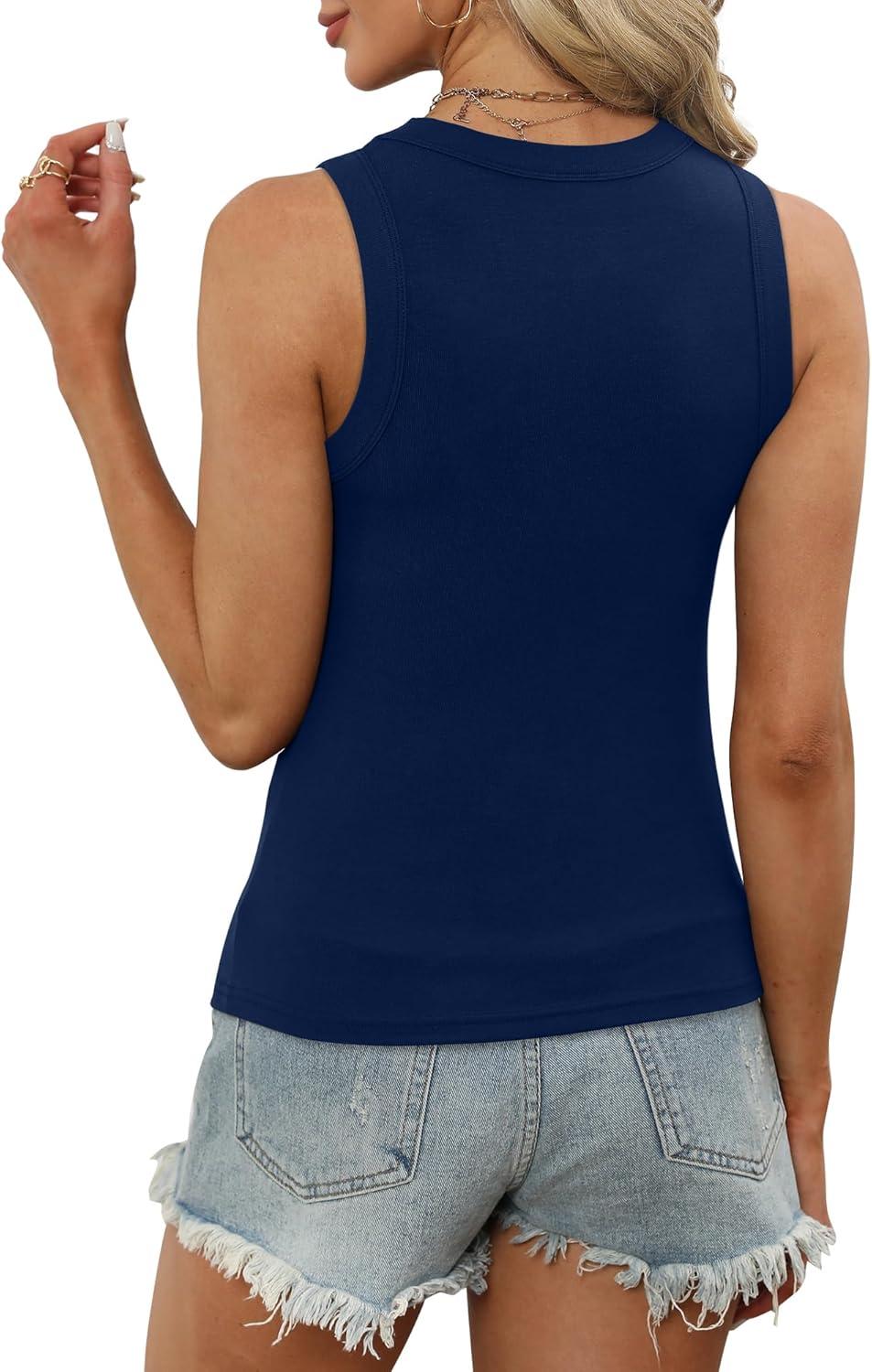 imageXIEERDUO Womens Summer Tank Tops Racerback High Neck Basic Casual Slim Fit Sleeveless 3 Pack063 Pack Black Blue Green