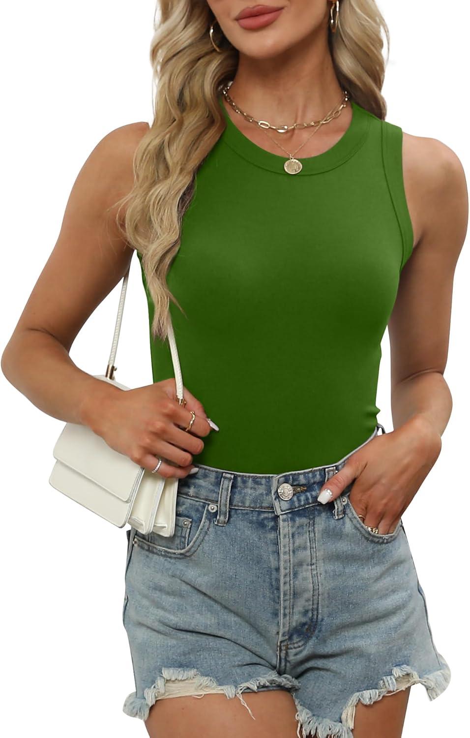 imageXIEERDUO Womens Summer Tank Tops Racerback High Neck Basic Casual Slim Fit Sleeveless 3 Pack063 Pack Black Blue Green