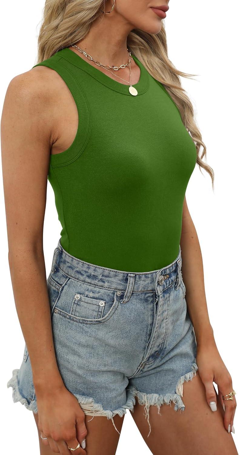 imageXIEERDUO Womens Summer Tank Tops Racerback High Neck Basic Casual Slim Fit Sleeveless 3 Pack063 Pack Black White Green