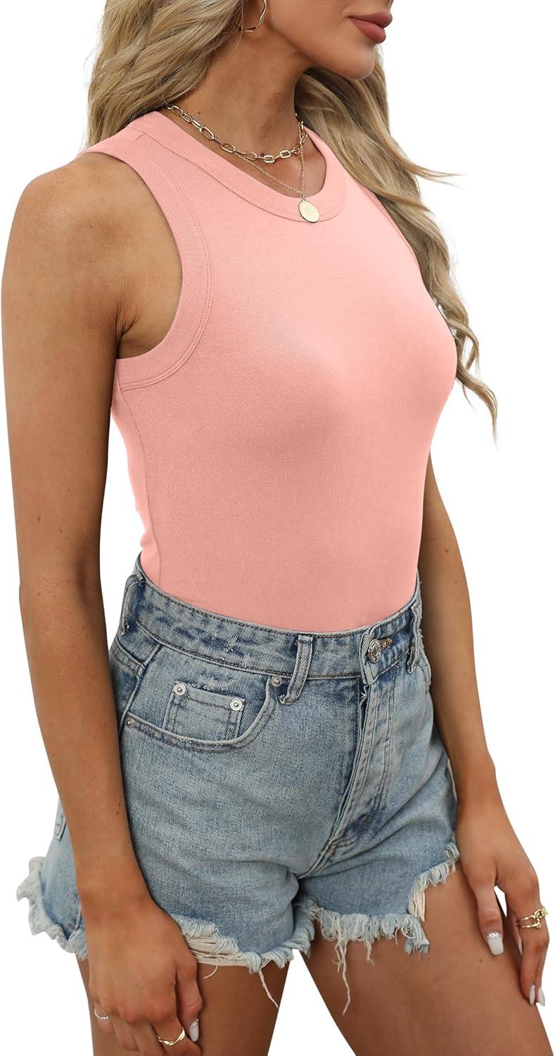 imageXIEERDUO Womens Summer Tank Tops Racerback High Neck Basic Casual Slim Fit Sleeveless 3 Pack063 Pack Black White Pink