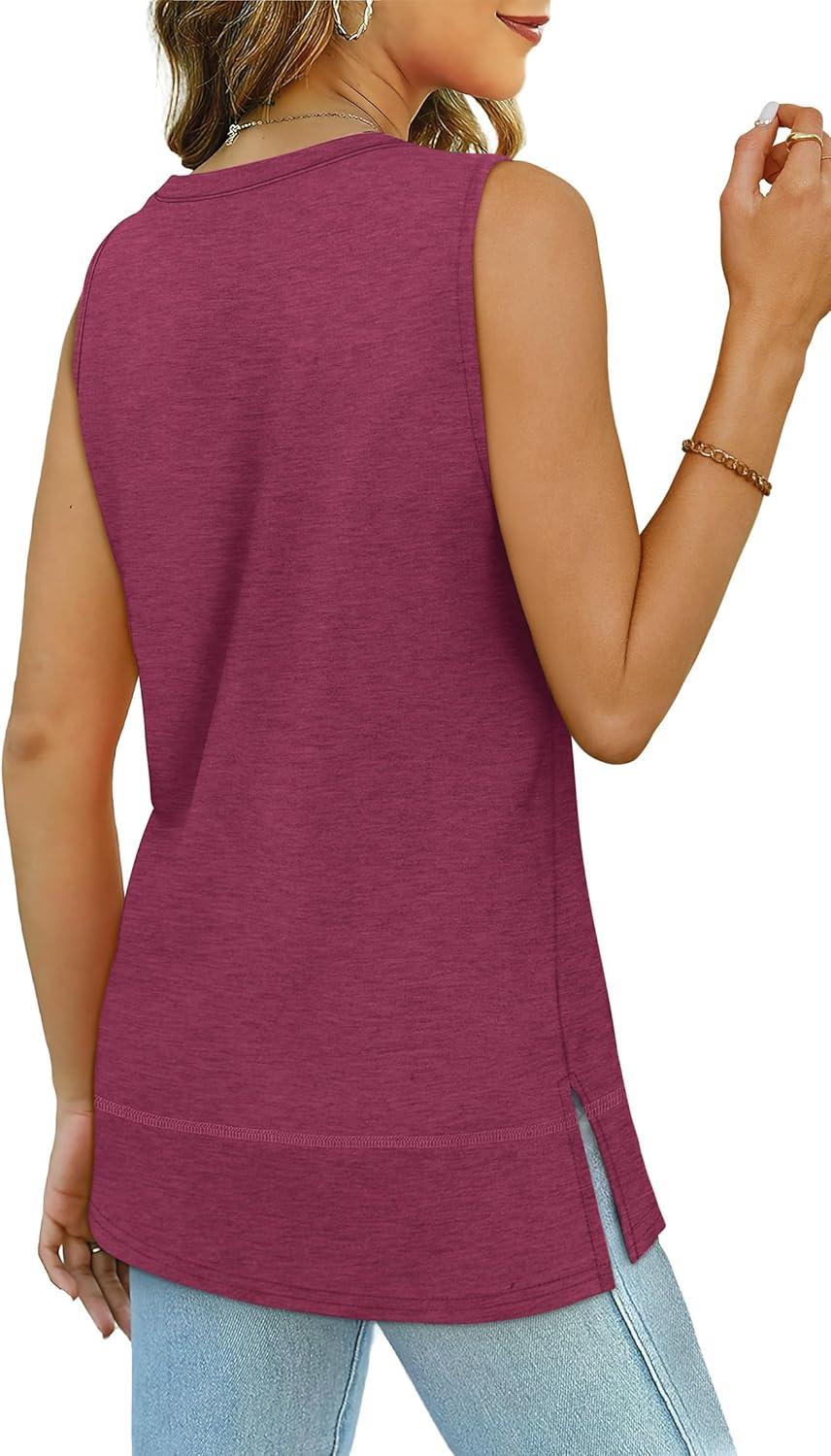imageXIEERDUO Womens Summer Tank Tops Sleeveless Round Neck Casual Side Hem Tops Loose FitMauve