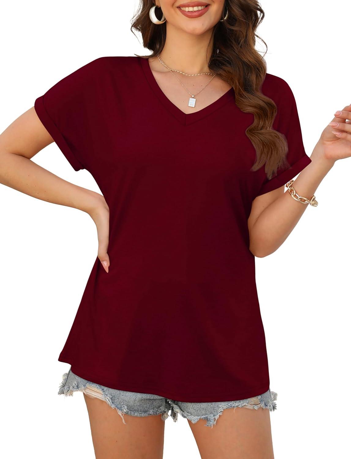 imageXIEERDUO Womens Summer Tops Short Sleeve Shirts Casual V Neck T Shirt Loose Fit ComfyCred
