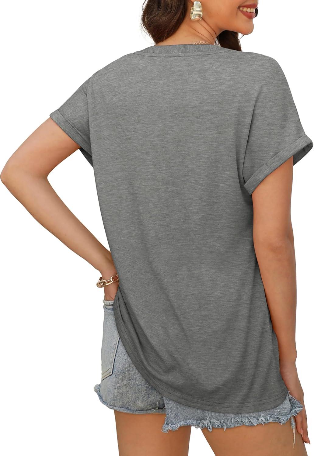 imageXIEERDUO Womens Summer Tops Short Sleeve Shirts Casual V Neck T Shirt Loose Fit ComfyGray