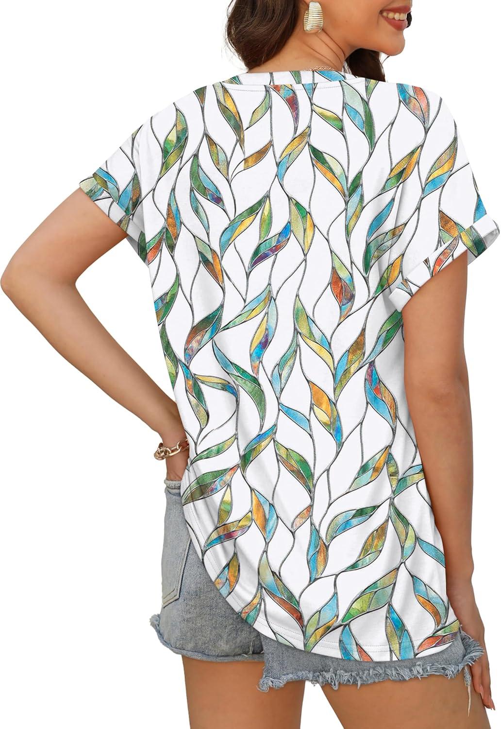 imageXIEERDUO Womens Summer Tops Short Sleeve Shirts Casual V Neck T Shirt Loose Fit ComfyHgreen Floral