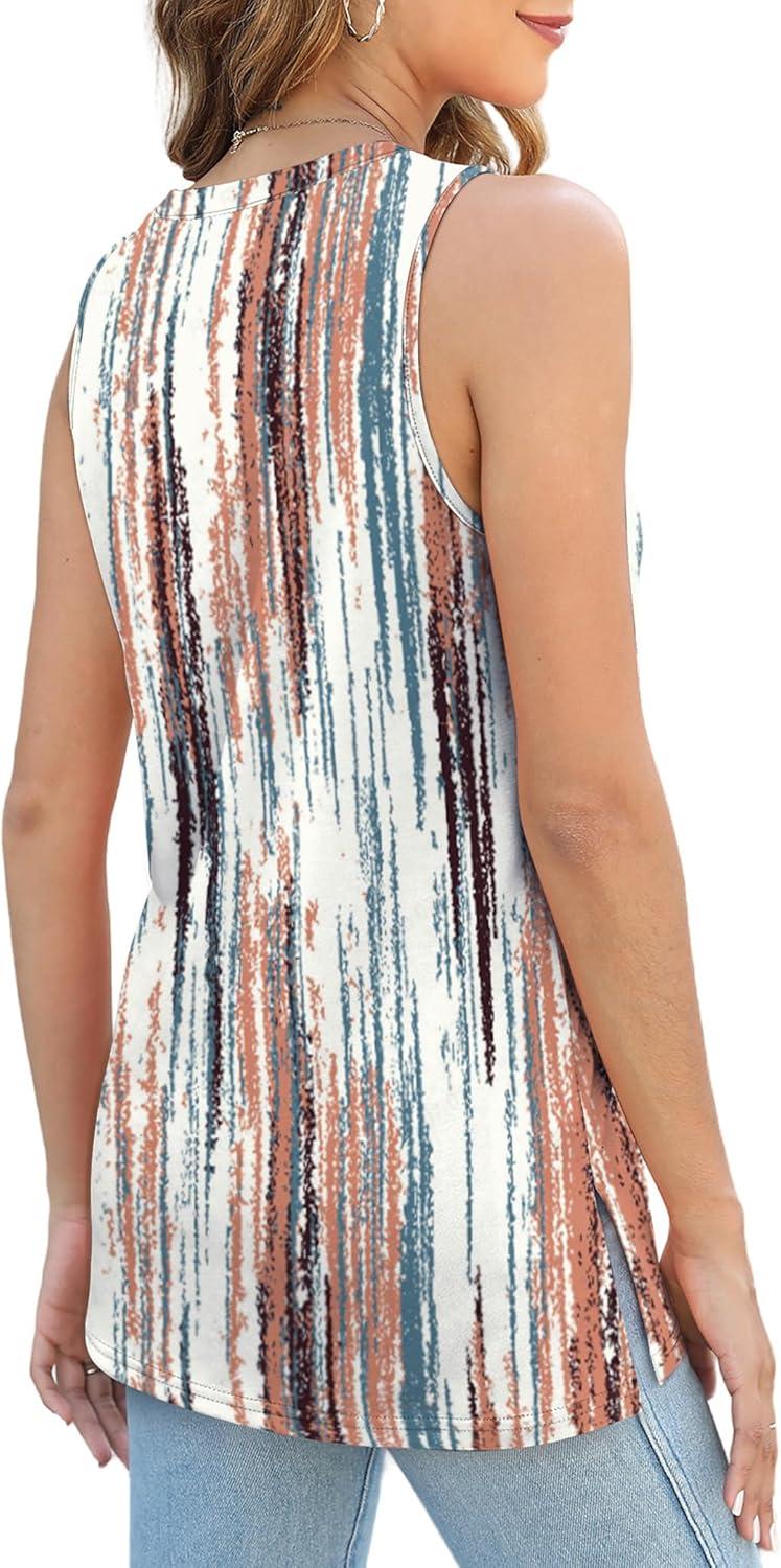 imageXIEERDUO Womens Tank Tops Crewneck Loose Fit Basic Casual Summer Side Split Sleeveless ShirtsEbtie Dye Brown