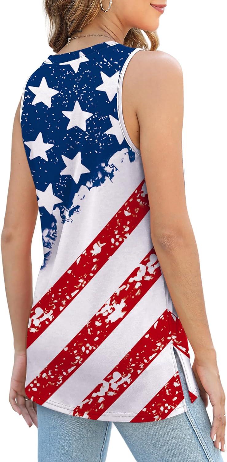 imageXIEERDUO Womens Tank Tops Crewneck Loose Fit Basic Casual Summer Side Split Sleeveless ShirtsEdwhite Flag