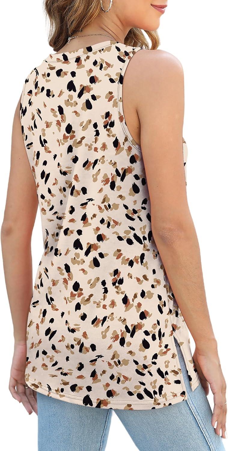 imageXIEERDUO Womens Tank Tops Crewneck Loose Fit Basic Casual Summer Side Split Sleeveless ShirtsFapricot Dot
