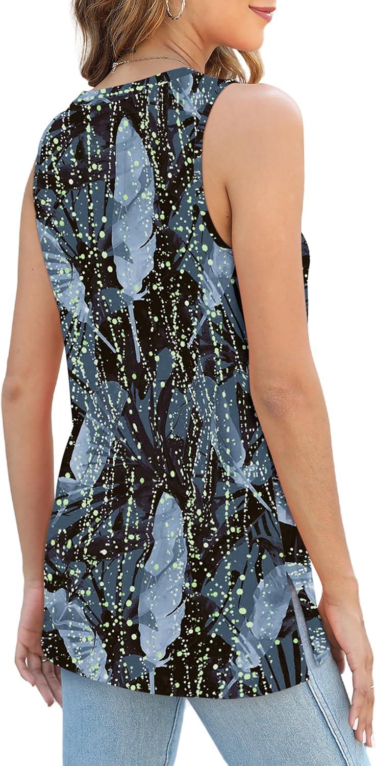 imageXIEERDUO Womens Tank Tops Crewneck Loose Fit Basic Casual Summer Side Split Sleeveless ShirtsGcadetblue