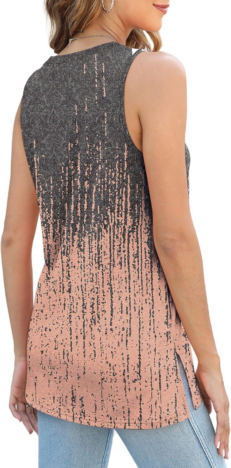 imageXIEERDUO Womens Tank Tops Crewneck Loose Fit Basic Casual Summer Side Split Sleeveless ShirtsHfpeach Print