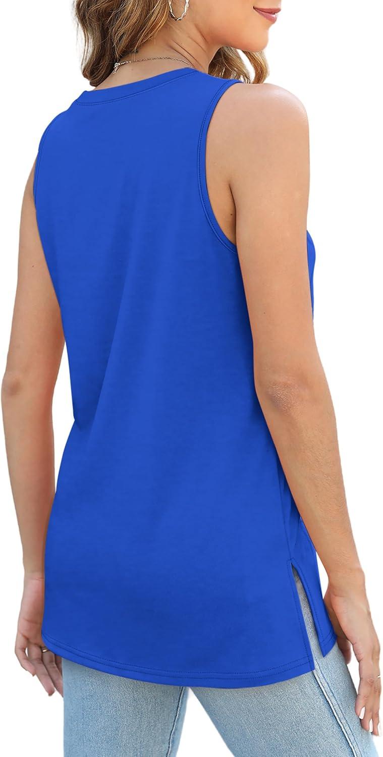 imageXIEERDUO Womens Tank Tops Crewneck Loose Fit Basic Casual Summer Side Split Sleeveless ShirtsJblue