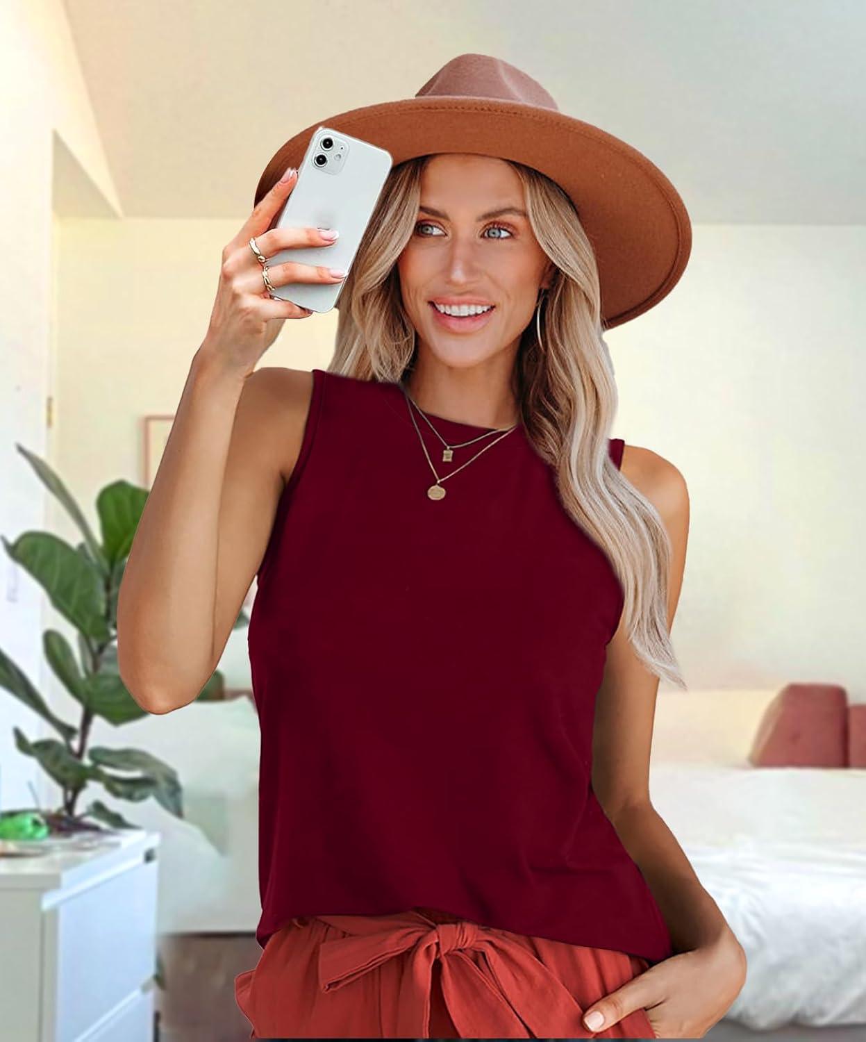 imageXIEERDUO Womens Tank Tops Crewneck Loose Fit Basic Casual Summer Side Split Sleeveless ShirtsKburgundy