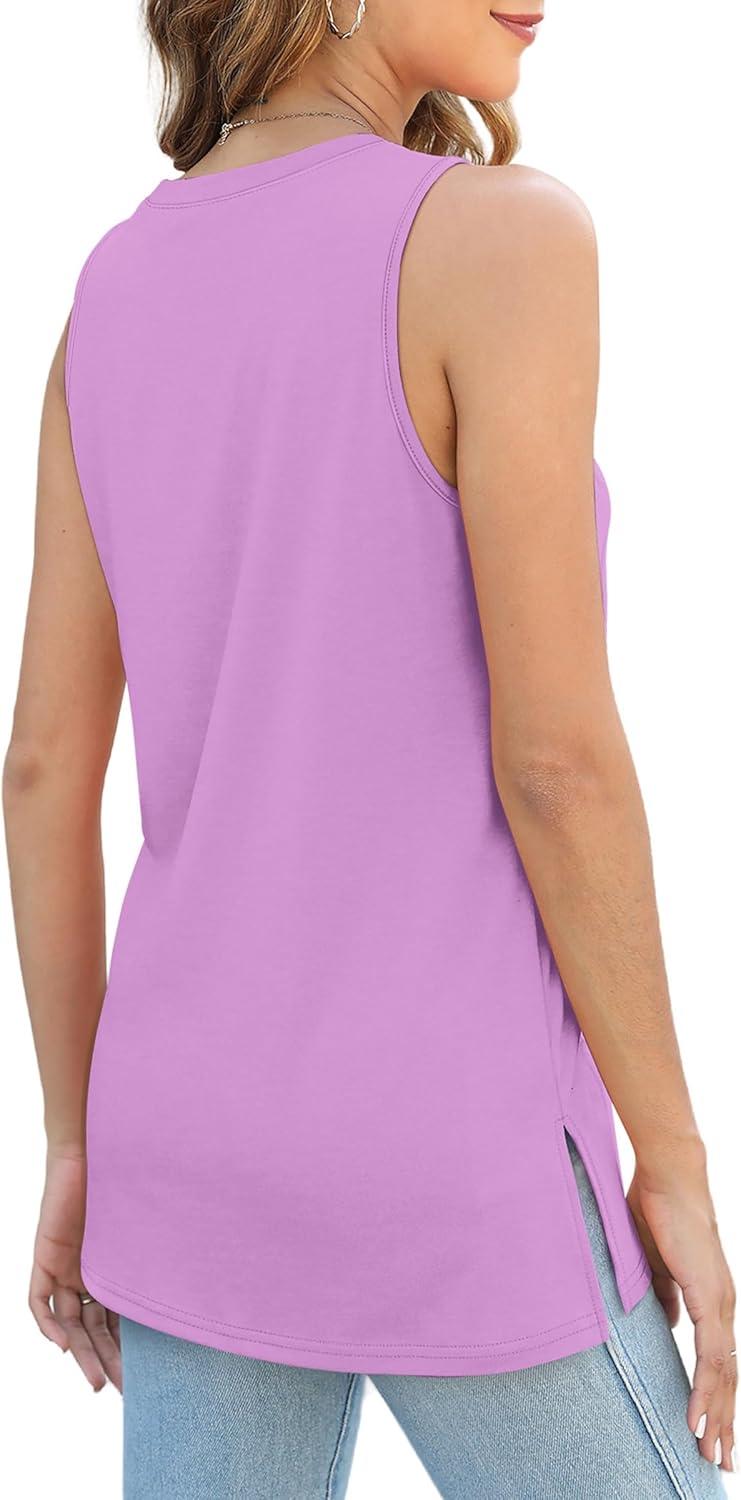 imageXIEERDUO Womens Tank Tops Crewneck Loose Fit Basic Casual Summer Side Split Sleeveless ShirtsSpurple